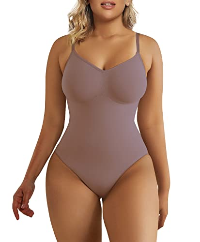 SHAPERX Shapewear Damen Bauchweg Bodysuit Formender Body Shaper Sculpting Tanga mit Verstellbarer Schultergurt, UK-SZ5215-Umber-XXS/XS von SHAPERX