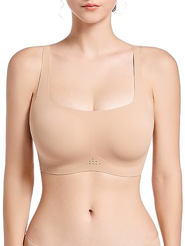 SHAPERX Bügelloser BH für Damen, klein bis übergroß, Alltags-BH mit herausnehmbaren Pads, Beige, X-Large von SHAPERX