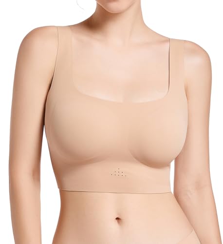 SHAPERX Damen High Stretch Wireless BH mit Scoop Longline Design und herausnehmbaren Pads, Beige, Medium von SHAPERX