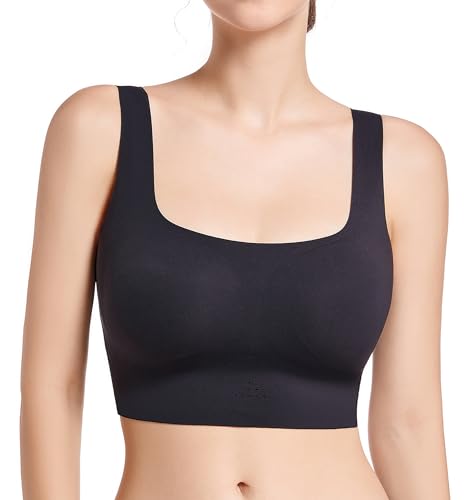 SHAPERX Damen High Stretch Wireless BH mit Scoop Longline Design und herausnehmbaren Pads, Schwarz, Medium von SHAPERX