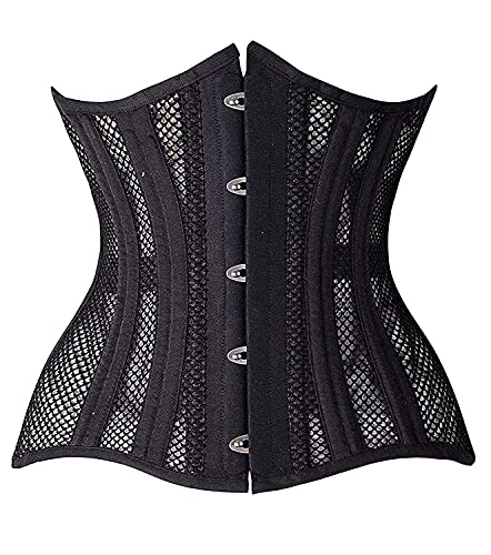 SHAPERX Damen Korsett Unterbrust 24 Doppel Stahl Knochen Corsage Lace Up Heavy Duty Waist Cincher Atmungsaktiv Shaper Korsage, UK-DT1794-Black-2XL von SHAPERX