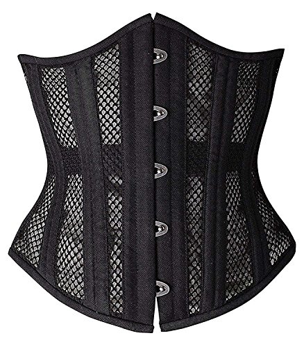 SHAPERX Damen Korsett Unterbrust 26 Doppel Stahl Knochen Corsage Satin Lace Up Schwerlast Waist Cincher Top Shaper Korsage, UK-DT1996-Black-S von SHAPERX