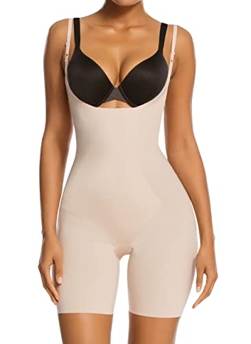 SHAPERX Damen Shapewear Bauchweg Bodysuit Fajas Colombianas Body Shaper Figurformender Formende Abnehmen Shaping Bodysuit, UK-SZ2490293-Beige-XL von SHAPERX