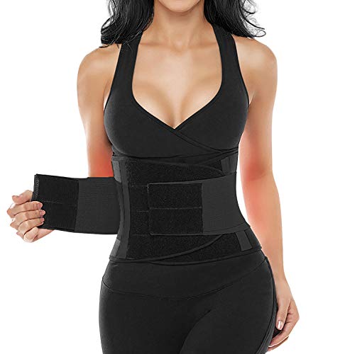 SHAPERX Gürtel Waist Trainer Damen Korsett Bauchweggürtel Sport Corsage Abnehmen Taillengürtel Fitnessgürtel Sauna Bauchweggürtel Schwitzgürtel zur Fettverbrennung, UK-SZ8002-Black-L von SHAPERX