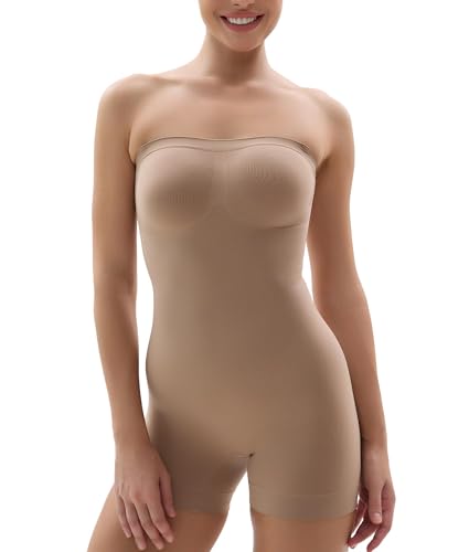 SHAPERX Shapewear Bodysuit Bauchweg Trägerloser Body Damen Formender Bodys Shaper Nahtlos Sculpting Tanga mit Verstellbarer Schultergurt, UK-SZ5217-2-Sienna-2XL/3XL von SHAPERX