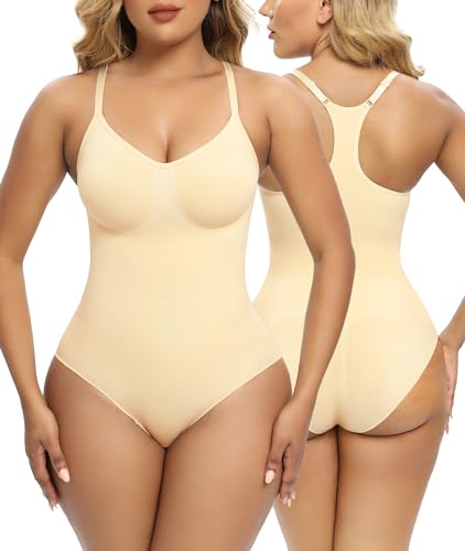 SHAPERX Shapewear Damen Bauchweg Bodysuit Formende Bodys Abnehmen Shaping Body suits Sculpting Shaper Racerback, UK-SZ5305-Beige-2XL/3XL von SHAPERX