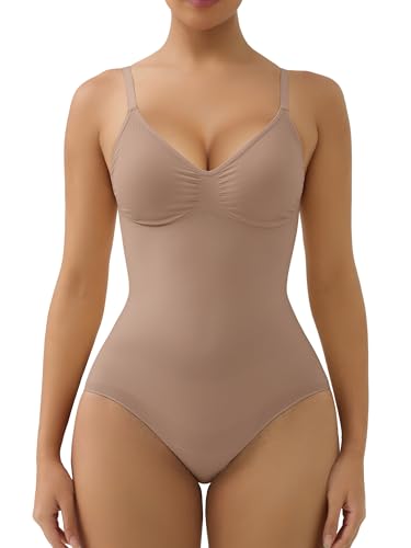 SHAPERX Shapewear Damen Bauchweg Nahtlos Stark Formend Bodysuit Sculpting Abnehmen Panty Body Shaper mit Abnehmbares Brustpolster, UK-SZ5433-Sienna-4XL von SHAPERX