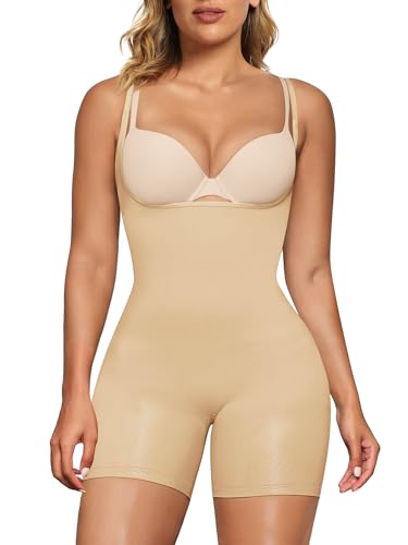 SHAPERX Shapewear Damen Body Figurformende Bodywäsche Miederbody Stark Formend Shaping Bodysuit, UK-SZ5258-2-Beige-XXS/XS von SHAPERX