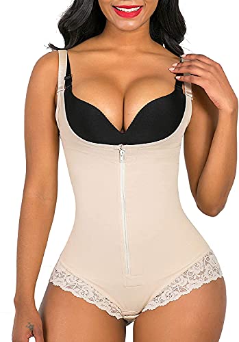 SHAPERX Shapewear Figurformend Bauchweg Body Shaper Figurformender Formende Bodys Taillenformer Verstellbar Shaping Bodysuit, UK-SZ7200-Beige-M von SHAPERX