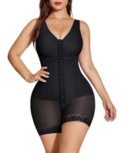 SHAPSHE Damen Formende Bodys Bauchweg Shapewear mit 3 Reihen Haken Figurformender Fajas Colombianas Stark Formend Bein Shaping Taillerformer Po Push Up Miederbody Body Shaper Bodysuit von SHAPSHE