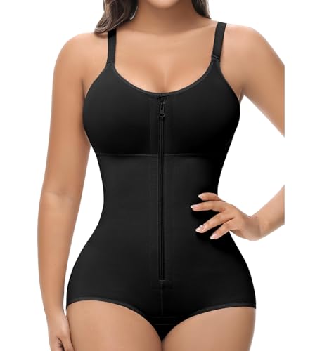 SHAPSHE Fajas Colombianas Moldeadoras Body Shaper nach Operationen, Kompressionskleidung, Shapewear, Bauchkontrolle mit Reißverschluss, Schwarz (eine Nummer größer kann besser sein), 3XL von SHAPSHE