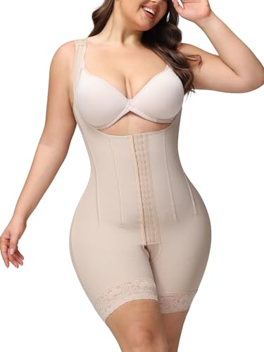 SHAPSHE Korsett Damen Bauchweg Stark Formend Miederbody mit 7 Knochen Bietet Rücken Unterstützung Bodysuit Faja Postpartum Po Push up Kompressionskleidung Beige 3XL von SHAPSHE