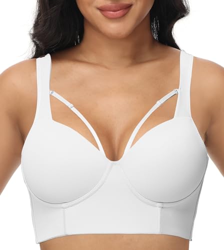 SHAPSHE Push-up-BHs für Damen, ohne Bügel, rückenglättend, kabellos, volle Abdeckung, BH, seitliches Fettleder, gepolsterter Bralette, weiß, Größe 3XL, Weiss/opulenter Garten, XXX-Large von SHAPSHE