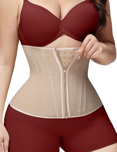 SHAPSHE Taillentrainer für Damen, Workout, Taillenmieder für Bauchkontrolle, Korsett, Shapewear mit Reißverschlusshaken, Hellbraun, Large von SHAPSHE