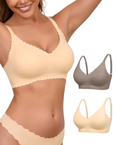 SHARICCA 2er Pack BH Damen ohne Bügel Blütenblatt Design Softschalen Bustier High Elastizität Bequem Seamless Bra(Kaffee Beige-2P02-XXL) von SHARICCA