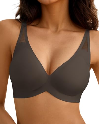 SHARICCA BH Damen Ohne Bügel - Modisch Tief V Push UP BHS Softschalen Bustier Atmungsaktiv Bequem Bralette mit BH Verlängerung(Dunkelgrau-1P01-XL) von SHARICCA