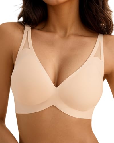 SHARICCA BH Damen Ohne Bügel - Modisch Tief V Push UP BHS Softschalen Bustier Atmungsaktiv Bequem Bralette mit BH Verlängerung(Pink-1P02-XXL) von SHARICCA