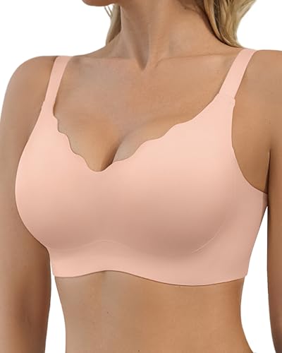 SHARICCA BH Damen Ohne Bügel - Nahtloser V Ausschnitt Gewellte Ränder Push Up BH Soft Atmungsaktiv Seamless Bustier Mit BH-Verlängerung(Rosa-1P03-M) von SHARICCA