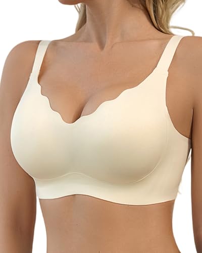 SHARICCA BH Damen Ohne Bügel - Nahtloser V Ausschnitt Gewellte Ränder Push Up BH Soft Atmungsaktiv Seamless Bustier Mit BH-Verlängerung (New-Milchig Weiß-1P01-XXL) von SHARICCA