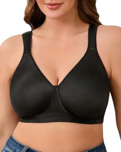 SHARICCA BH Damen ohne Bügel Große Größe Ultrakomfortabler Vollschalen BHS Ungepolstert Große Brüste Minimizer BH mit Breiten Trägern(Schwarz-1P02-3XL) von SHARICCA