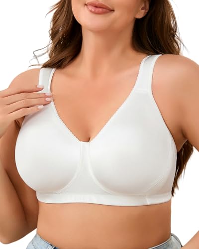 SHARICCA BH Damen ohne Bügel Große Größe Ultrakomfortabler Vollschalen BHS Ungepolstert Große Brüste Minimizer BH mit Breiten Trägern(Weiß-1P01-3XL) von SHARICCA