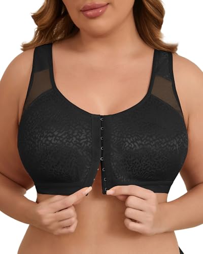 SHARICCA BH Vorderverschluss Damen Große Größen ohne Bügel Funktioneller BHS Komfort Vollschalen Ungepolster Bra (Schwarz-2XL) von SHARICCA