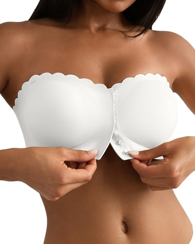 SHARICCA BH Ohne Träger Damen - Mit Verschluss Vorne Trägerloser BHS Bequem Rutschfestes Nahtlose Bandeau Top Mit Transparenten Trägern(Weiß-1P03-M) von SHARICCA