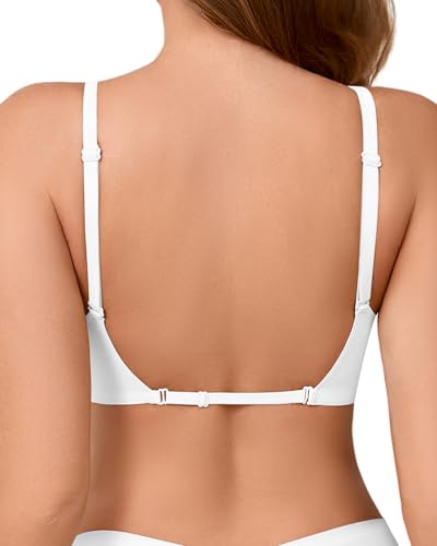 SHARICCA BH Rückenfrei Damen - V Ausschnitt Seamless Invisible Ohne Bügel BHS Niedrigem Rücken Multiway Träger Soft Atmungsaktiv Bra(Weiß-1P03-XL) von SHARICCA