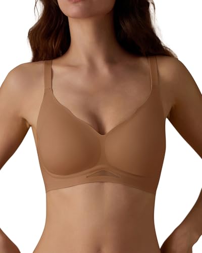 SHARICCA Damen BH Ohne Bügel Bequemer Nahtloser BHS T-Shirts Push Up V-Ausschnitt Weicher Gepolstert Bustier Seamless Bra mit Verstellbaren Trägern(Kaffee-1P05-XL) von SHARICCA