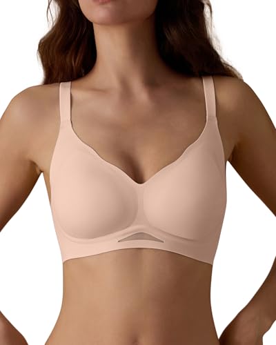 SHARICCA Damen BH Ohne Bügel Bequemer Nahtloser BHS T-Shirts Push Up V-Ausschnitt Weicher Gepolstert Bustier Seamless Bra mit Verstellbaren Trägern(Rosa-1P06-L) von SHARICCA