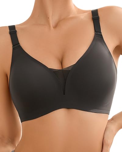 SHARICCA Damen BH Ohne Bügel - Modisch V Ausschnitt Mesh Push Up Bequem BHS Atmungsaktiv Nahtloser Bügelloser T Shirt Bra Gepolsterter(Grau-1P01-S) von SHARICCA