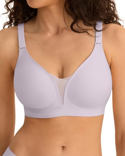 SHARICCA Damen BH Ohne Bügel- Modisch V Ausschnitt Mesh Push Up Bequem BHS Atmungsaktiv Nahtloser Bügelloser T Shirt Bra Gepolsterter(Violett-1P05-XXL) von SHARICCA