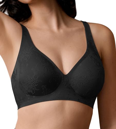 SHARICCA Damen-BHS Tiefe V-Ausschnitt Bügelfrei Nahtloser Weich Atmungsaktiver Vollbügel BH mit Starker Stütze Bequeme Spitzenunterwäsche mit elegant Jacquard-Muster,Schwarz,XL von SHARICCA