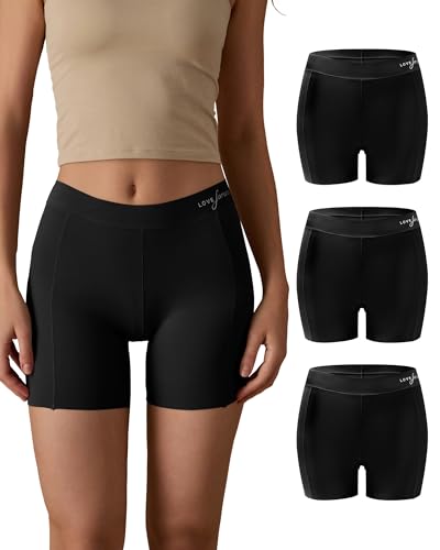 SHARICCA Damen Boxershorts Unterwäsche Gerippt Nahtlos Hotpants Radlerhose Damen Kurze Shorts Unter Kleid Weich Stretchy Briefs Packs (Mehrfarbig-3P03, S) von SHARICCA