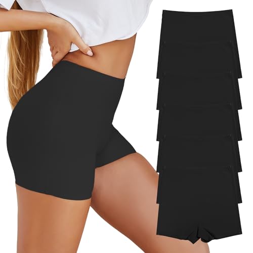 SHARICCA Damen Shorts Radlerhose Unterhose Hotpants Kurze Hose Hohe Taille Boxershorts aus Viskose 6er Pack (6Pack Schwarz, M) von SHARICCA