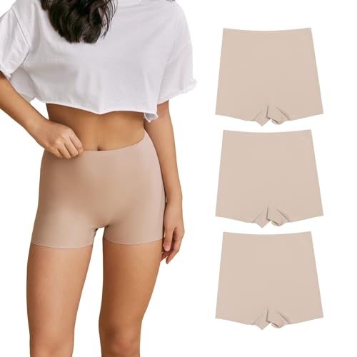 SHARICCA Damen Shorts Radlerhose Unterhosen Hotpants Kurze Hose Hohe Taille Boxershorts aus Viskose 3er Pack (3Pack Beige, XXL-New1) von SHARICCA
