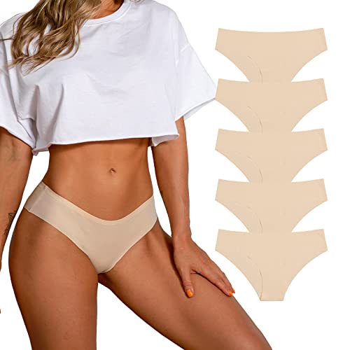 SHARICCA Damen Unterhosen Nahtlos Atmungsaktiv Stretch Damen Slips Hipster Bequeme Unterwäsche für Frauen Mehrpack (5er Pack Skin, L) von SHARICCA