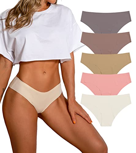 SHARICCA Damen Unterhosen Nahtlos Atmungsaktiv Stretch Damen Slips Hipster Bequeme Unterwäsche für Frauen Mehrpack (5er Pack-Mehrfarbig-04, L) von SHARICCA