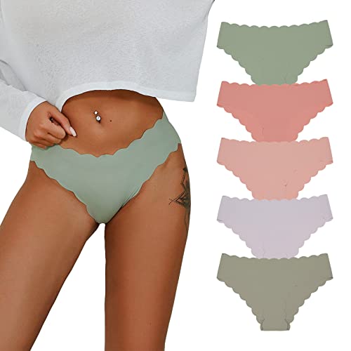 SHARICCA Damen Unterwäsche Nahtlos Slips Stretch Hipster Brazilian Slips Unsichtbar Weich Höschen Panties Streifen Bikinis Unterhosen für Frauen 5er Pack (Mehrfarbig-5P01 L) von SHARICCA