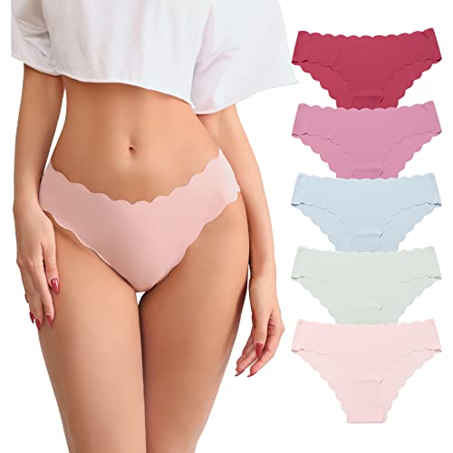 SHARICCA Damen Unterwäsche Nahtlos Slips Stretch Hipster Brazilian Slips Unsichtbar Weich Höschen Panties Streifen Bikinis Unterhosen für Frauen 5er Pack (Mehrfarbig-5P02 L) von SHARICCA