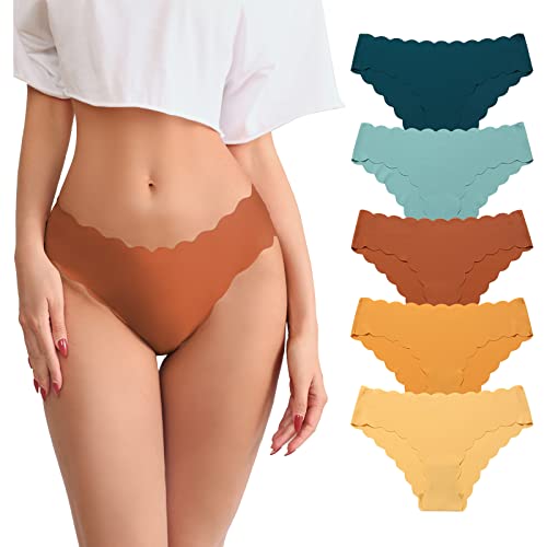 SHARICCA Damen Unterwäsche Nahtlos Slips Stretch Hipster Brazilian Slips Unsichtbar Weich Höschen Panties Streifen Bikinis Unterhosen für Frauen 5er Pack (Mehrfarbig-5P03 L-1) von SHARICCA