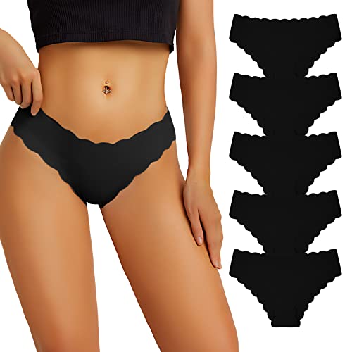 SHARICCA Damen Unterwäsche Nahtlos Slips Stretch Hipster Brazilian Slips Unsichtbar Weich Höschen Panties Streifen Bikinis Unterhosen für Frauen 5er Pack (Mehrfarbig-5P04 L) von SHARICCA