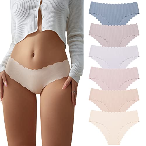 SHARICCA Damen Unterwäsche Nahtlos Slips Stretch Hipster Brazilian Slips Unsichtbar Weich Höschen Panties Streifen Bikinis Unterhosen für Frauen 6er Pack (Mehrfarbig-6P01, L) von SHARICCA