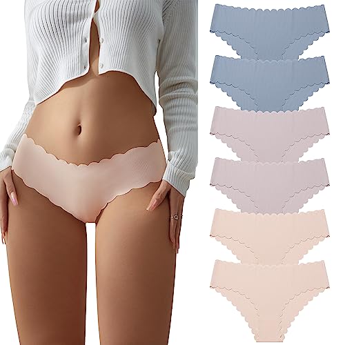 SHARICCA Damen Unterwäsche Nahtlos Slips Stretch Hipster Brazilian Slips Unsichtbar Weich Höschen Panties Streifen Bikinis Unterhosen für Frauen 6er Pack (Mehrfarbig-6P02, L) von SHARICCA