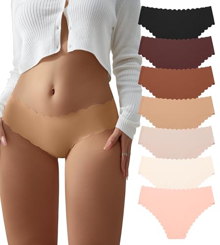 SHARICCA Damen Unterwäsche Nahtlos Slips Stretch Hipster Brazilian Slips Unsichtbar Weich Höschen Panties Streifen Bikinis Unterhosen für Frauen 7er Pack (Mehrfarbig-7P03, XL) von SHARICCA