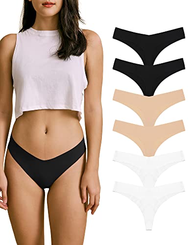SHARICCA Frauen No Show Nahtlose Unterwäsche Tanga Unsichtbare Weiche Höschen Multipack, (6er-Pack) 2schwarz-2weiß-2beige-a, L von SHARICCA