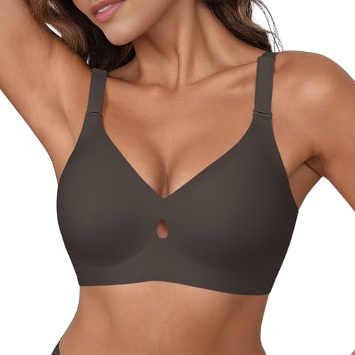 SHARICCA Glatter BH Damen Ohne Bügel Nahtloser Push Up BHS mit Modischer Hole Seamless Bequemer Weicher Bralette Bügelloser Bra mit Gepolsterter(Magisches Schwarz-1P01-L) von SHARICCA