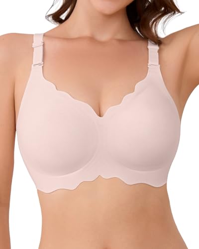 SHARICCA Glatter BH Damen Ohne Bügel Tiefem V-Ausschnitt Push Up BHS Bralette Soft Bequem BH Bügellos Bustier(Rosa-1P02-S) von SHARICCA
