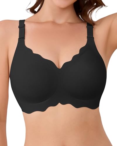SHARICCA Glatter BH Damen Ohne Bügel Tiefem V-Ausschnitt Push Up BHS Bralette Soft Bequem BH Bügellos Bustier(Schwarz-1P02-3XL) von SHARICCA