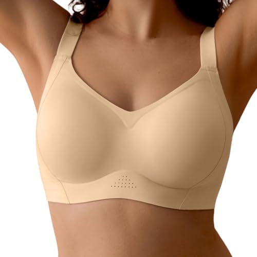 SHARICCA Glatter BH Damen ohne Bügel Seamless Push Up Bra Nahtloser Atmungsaktiv Seamless Bralette Starker Halt mit Verlängerer(Beige-1P01-2XL) von SHARICCA